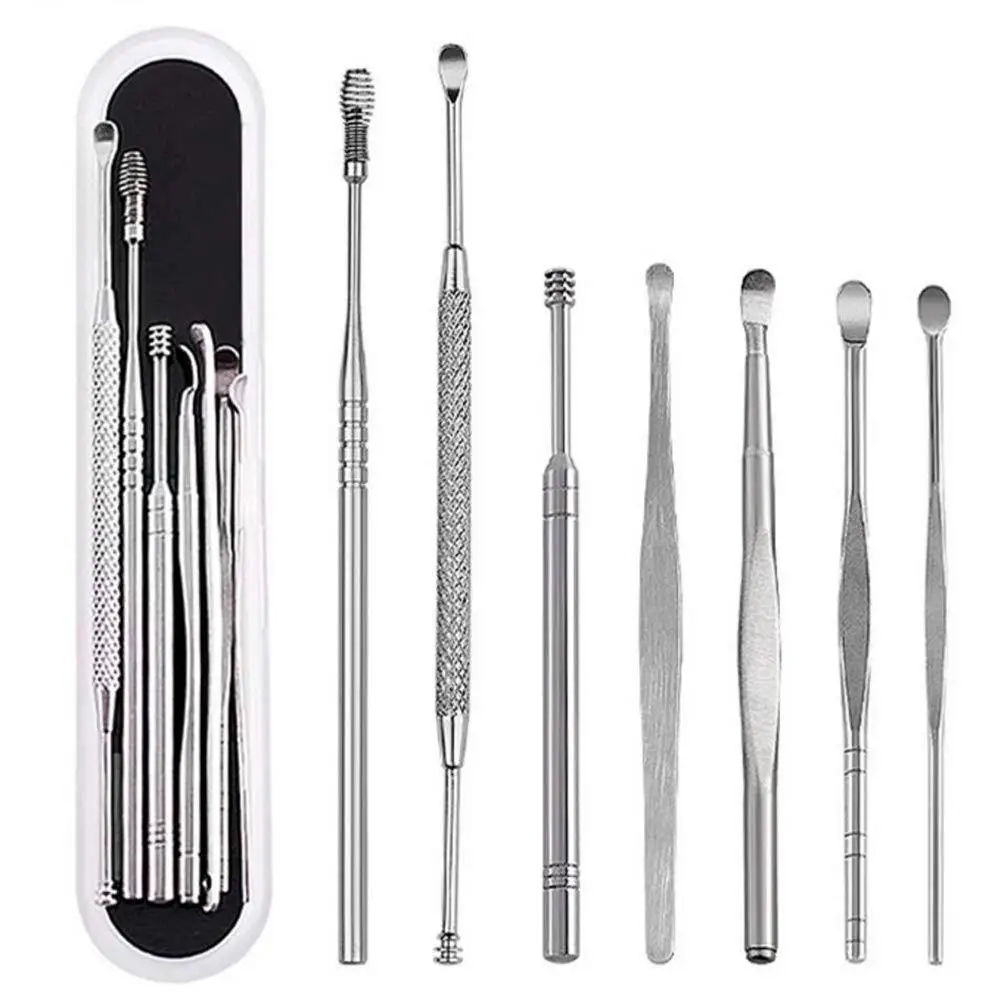 

Scoop out the ear Stainless steel double head spiral ear pick tool 7 pieces set free brush