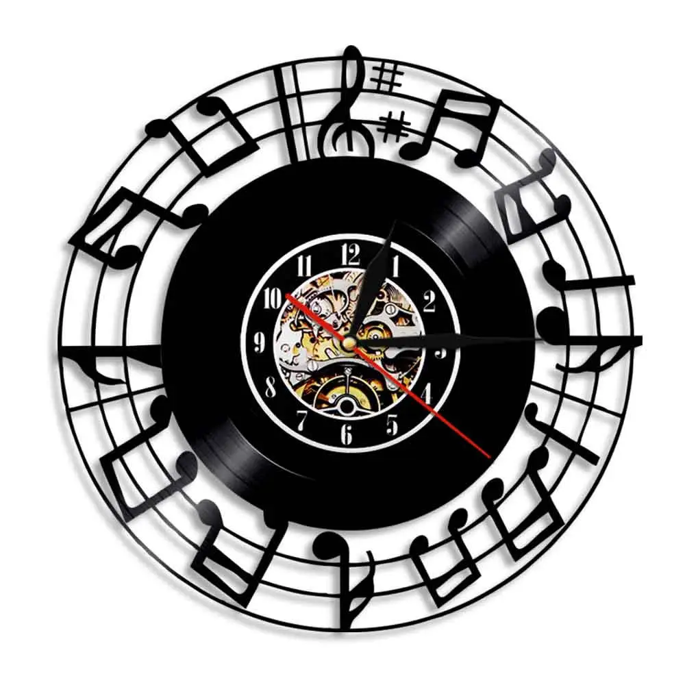Музыкальные ноты Clef музыкальная студия домашний Декор Спальня интерьерные настенные часы музыкальные значки и символы рок-н-ролл Виниловая пластинка настенные часы - Цвет: Without LED