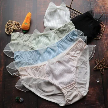 

Japanese gauze lace sweet cute girl sexy woman low waist panties ice silk comfortable and breathable bowknot M-L