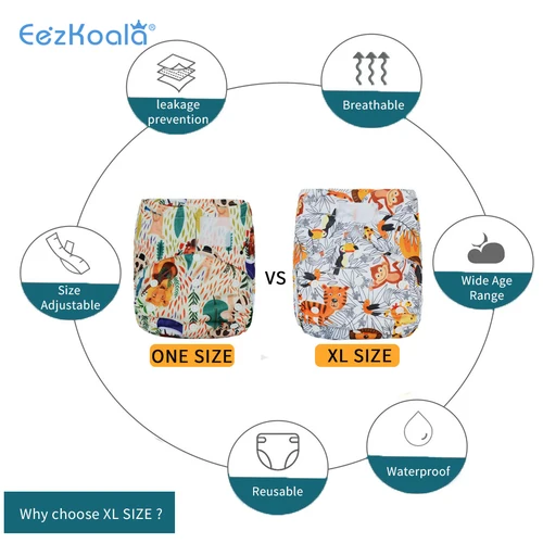 EezKoala-빅 사이즈 XL 친환경 천 기저귀, 세탁 가능한 크리스마스 조절 가능 재사용 가능한 천 기저귀 커버 핏, 2-5 세 아기용 5