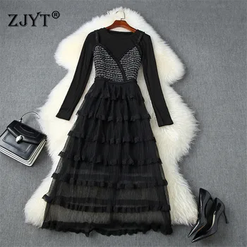 

2020 New Autumn Winter Clothes for Women Runway Designer Elegant Knitted Long Top and Tweed Patchwork Midi Dress 2 Piece Set