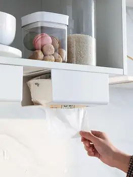 

Punch-free Tissue Box Toilet Paper Holder Wall-mounted Napkin Storage Case Cupboard Desk Bottom Tissue Container