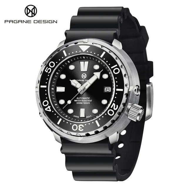 PAGRNE DESIGN Men's 45MM Large Dial Automatic Watch Diver 300M Waterproof Sports Clock Classic Luxury Mechanical Wristwatch Men 