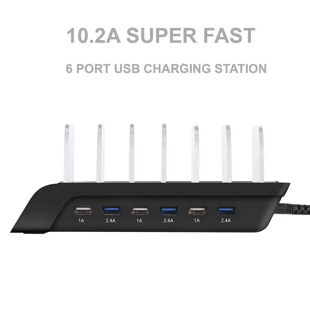 Charging Station for Multiple Devices USB Charger Station 6-Port USB Charging Holder for Phone DQ-Drop