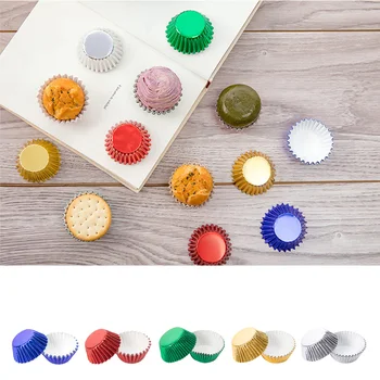 

100pcs Gold/Silver/Red/Blue/Black/Rose Foil Paper Cupcake Liners Pure Color baking muffin Cup cake Wrappers case