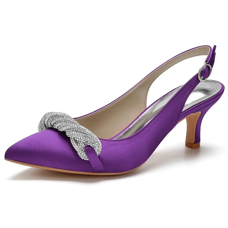 

Creativesugar Lady Pointed Toe Slingback Evening Dress Shoes Crystal Trimming Bridal WedSding Party Prom Pumps Lower Heels color