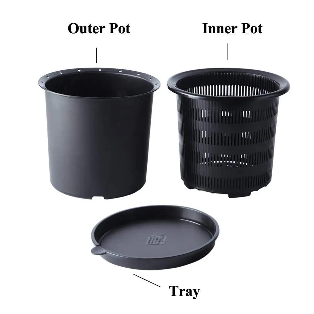 Meshpot 2 pack 6.3 Inches Plastic Orchid Pots With Holes - 2 Inner Pot,2 Outer Pot,2 Tray and 1 free  4inch pot as gift