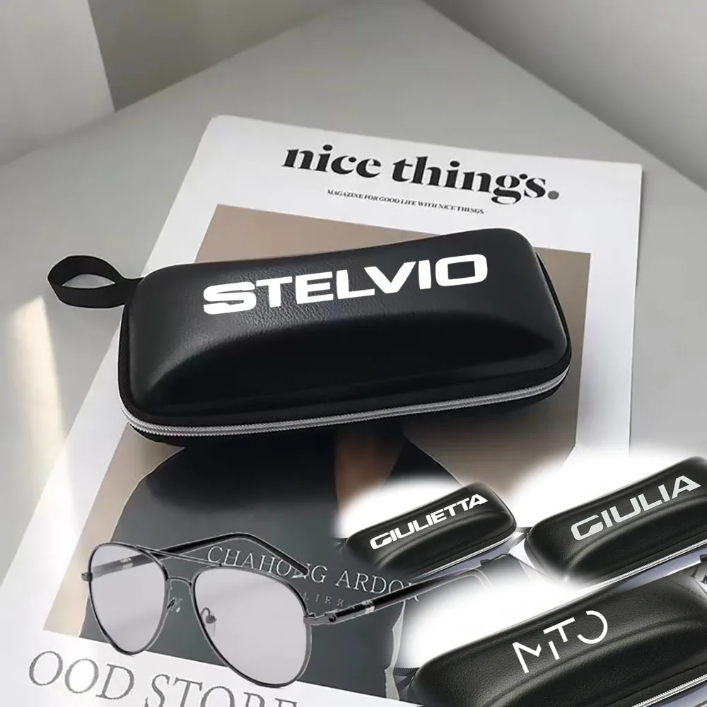 Black leather printing logo glasses Case sunglasses Box For Alfa Romeo Giulia Giulietta 159 156 MITO Stelvio 147 Sportiva | Автомобили и