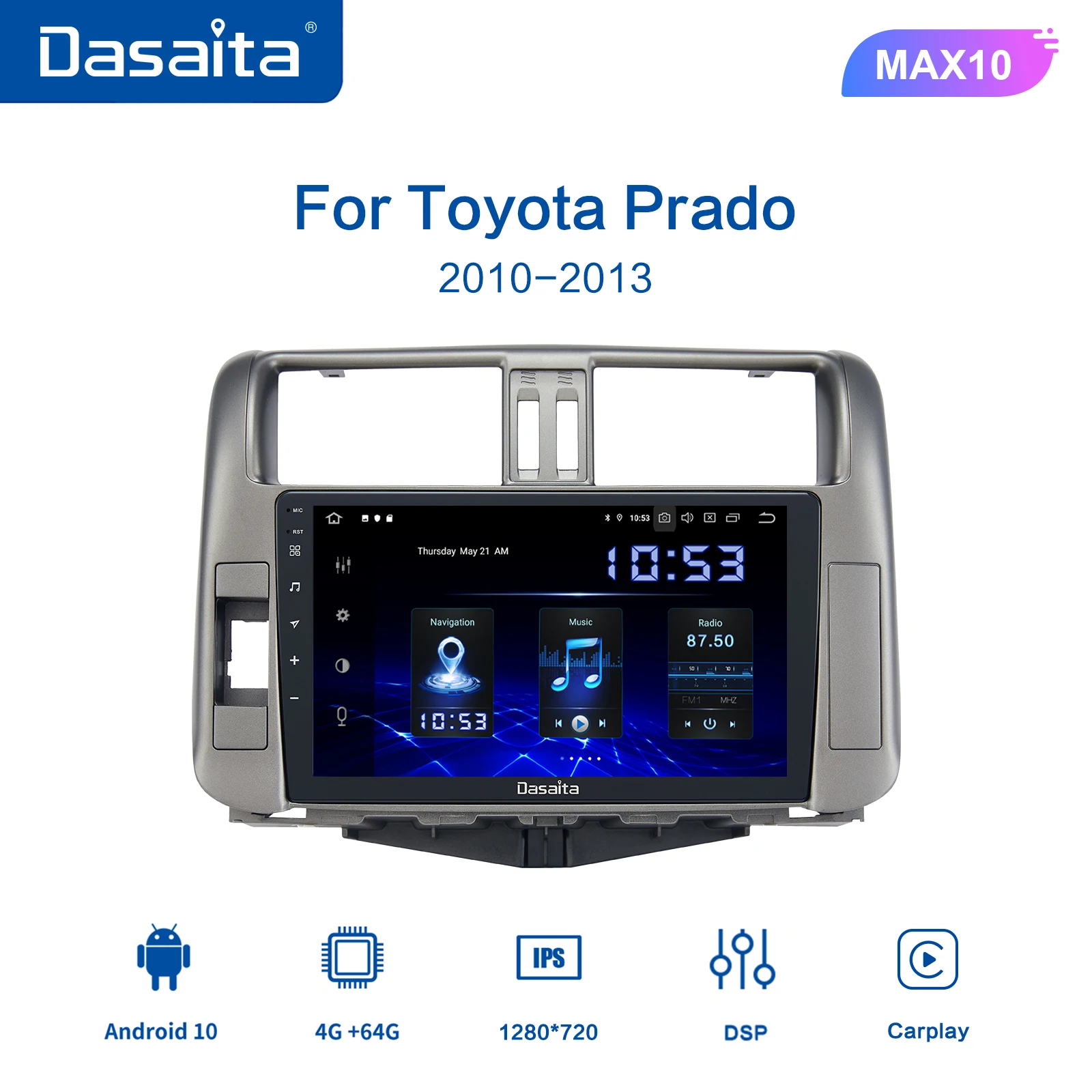 Автомобильный радиоприемник Dasaita 1 Din 9 дюймов для Toyota Prado 150 2010 2011 2012 2013 Android 10