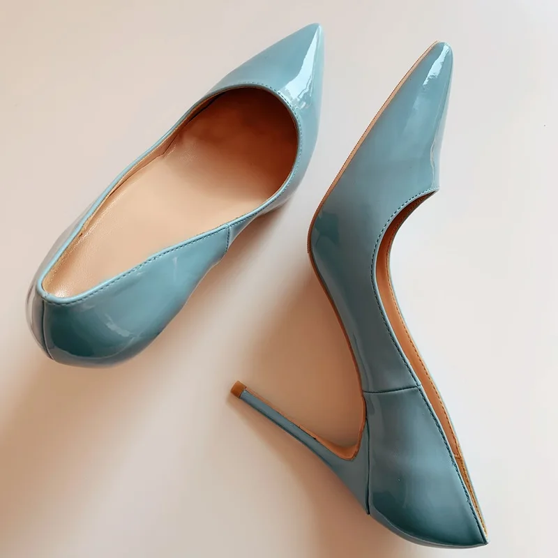 Light Blue Stiletto Heels Patent Leather Shallow Dress Shoes Pointed Toe  12CM 10CM 8CM Wedding Shoes Bride Size 45 Drop Ship - AliExpress