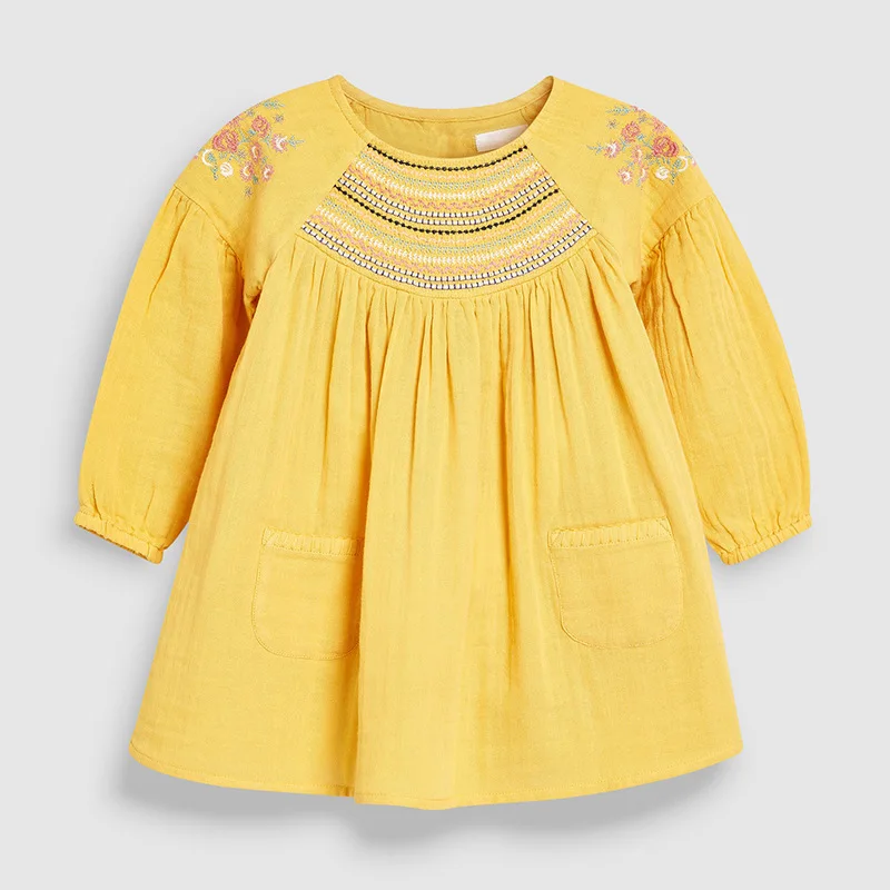 Little maven/ г. Осеннее платье с карманами и цветочной вышивкой для маленьких девочек от 2 до 7 лет Детские топы, футболки, осенняя одежда