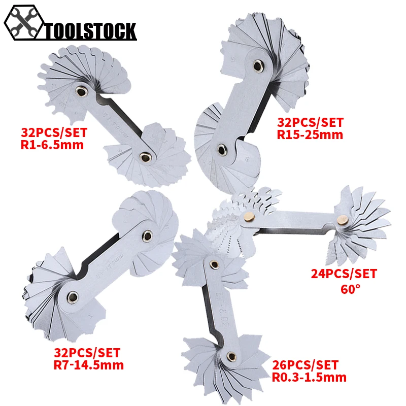 

32pcs/set Measuring Gage Stainless Steel Radius Gauge Sample R Gauge Screw Pitch Gauge for Industrial Measurement
