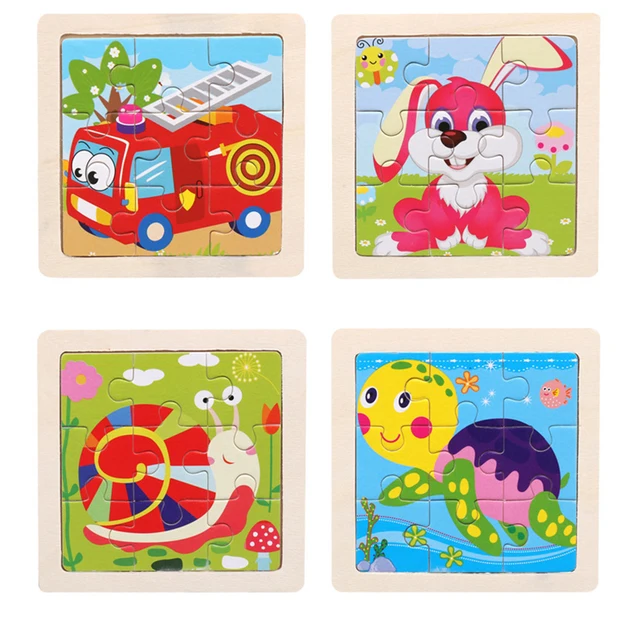 Wooden 3D Puzzle Jigsaw Tangram for Children Baby Cartoon Animal/Traffic Puzzles Intelligence Kids Toy Educational Learning Toys 4