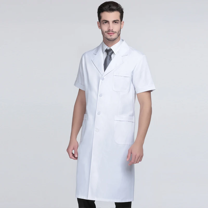 Мужская лабораторная куртка модная медицинская куртка с коротким рукавом/рабочая одежда с длинным рукавом Классический зазубренный воротник белое пальто