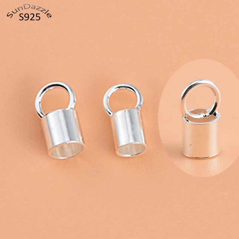 4개 진짜 순은  엔드 커넥터 중공 엔드 캡 비즈 가죽 로프 버클 DIY 주얼리..