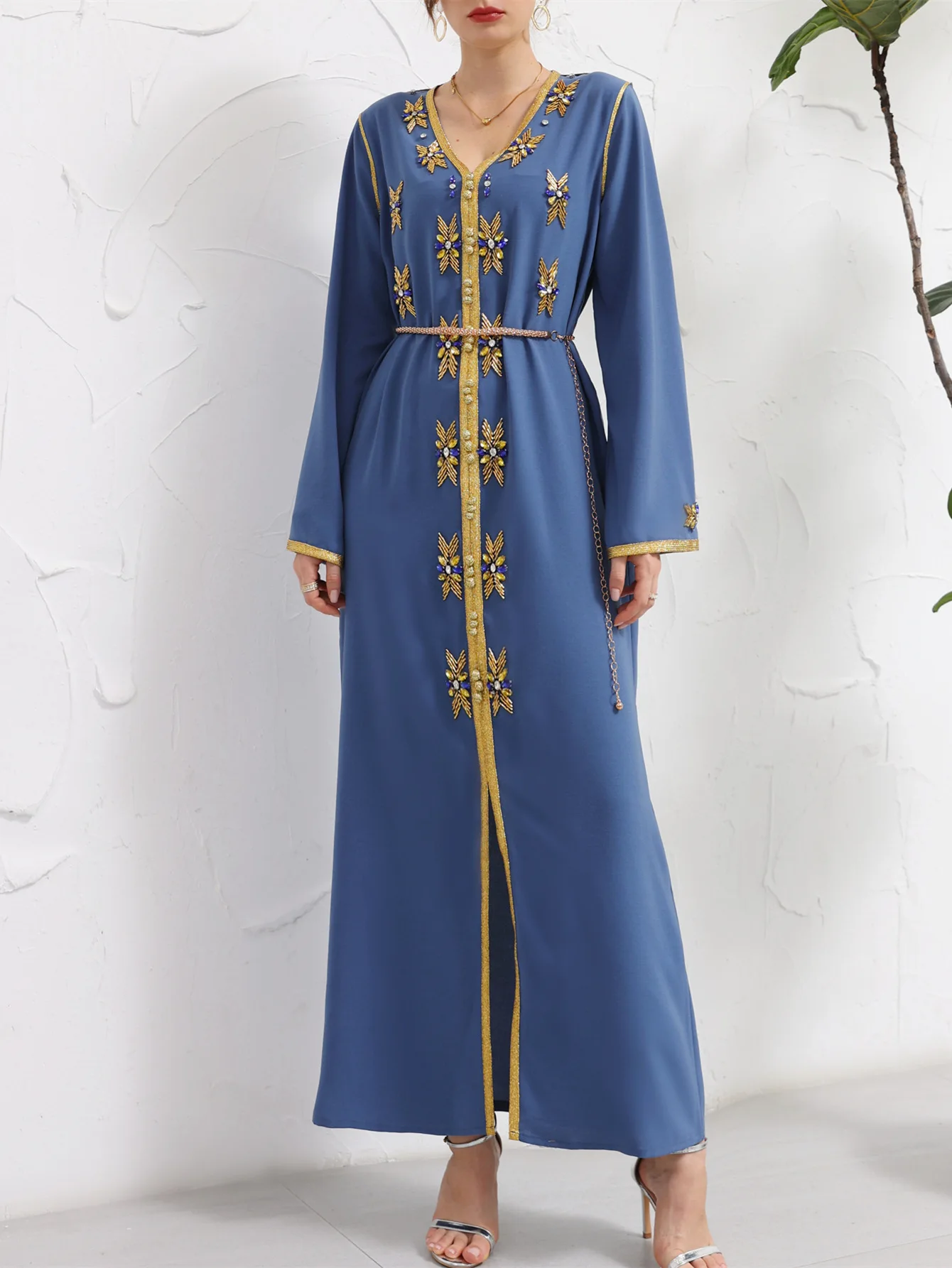 vestido feminino com contas de mais recente vestido de muçulmano abaya bordado de comprimento serviço de adoração abaya