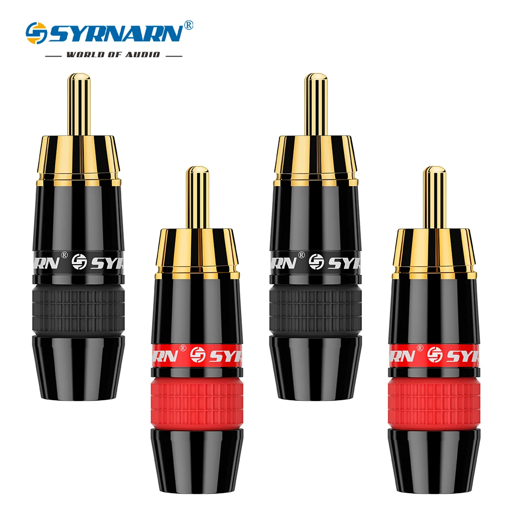 

20Pcs Hifi RCA Plug 24K Gold Plated Male Double Self-Locking Lotus Wire Connectors Audio Adapter 8mm Cable black&red 20pcs