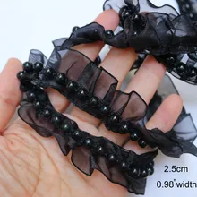 

2yards Handmade bead Pearl black white lace trim for clothes sewing lace trimming ribbon DIY clothes accessories
