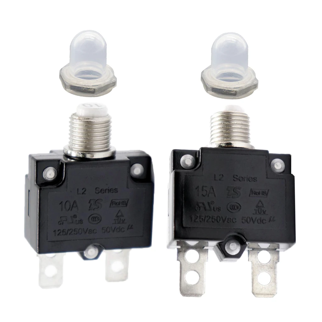 2X 15A/10A Circuit Breaker Overload Protector Switch + Clear Waterproof Cap 