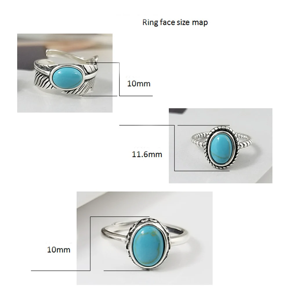 Real Pure 925 Sterling Silver Ring For Women Vintage Feather Leaf Rings Natural Stone S925 Silver Turkish Jewelry Open Ring