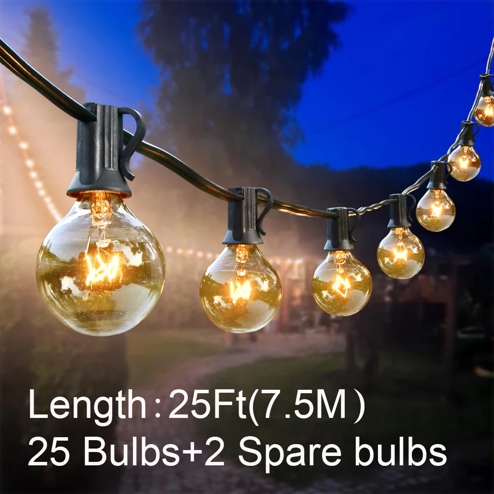 50Ft Patio String Light Outdoor Garland Lights Festoon G40 Globe Bulb Fairy String Light New Year Party Garden Garlands Decorate white fairy lights String Lights