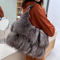 Women Winter Real Fox Fur Handbag Luxury Genuine Fur  Party Bag Tote Designer High Quality Real Silver Fox Fur Handbags Female 1