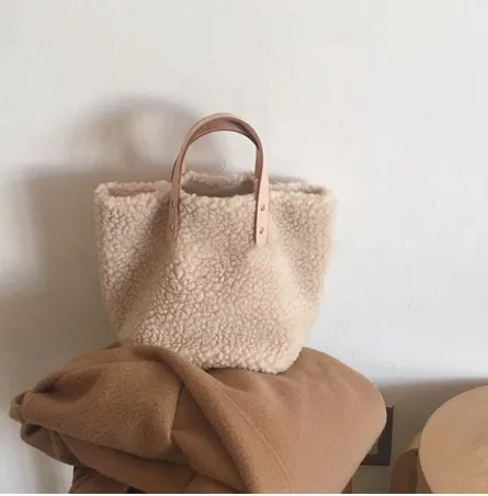 WENYUJH корейские женские плюшевые повседневные сумки с короткими ручками, женские сумки на одно плечо с верхней ручкой из искусственного меха овечьей шерсти