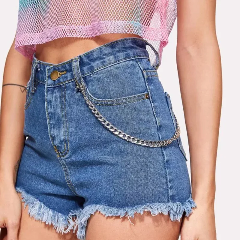 

Europe And America-Punk Chain Belt Jeans Body Metal Lanyard Summer Torrid Zone Phants Zipper