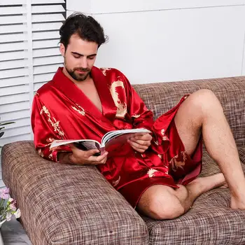 

Men Satin Kimono Bathrobe Pajama Set Sleepwear Night Gown + Shorts Sleep