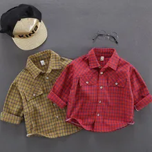 Рубашки для мальчиков Новые весенне-осенние детские топы, верхняя одежда с длинными рукавами, детская одежда клетчатые рубашки для маленьких мальчиков и девочек подарок на день рождения для мальчика