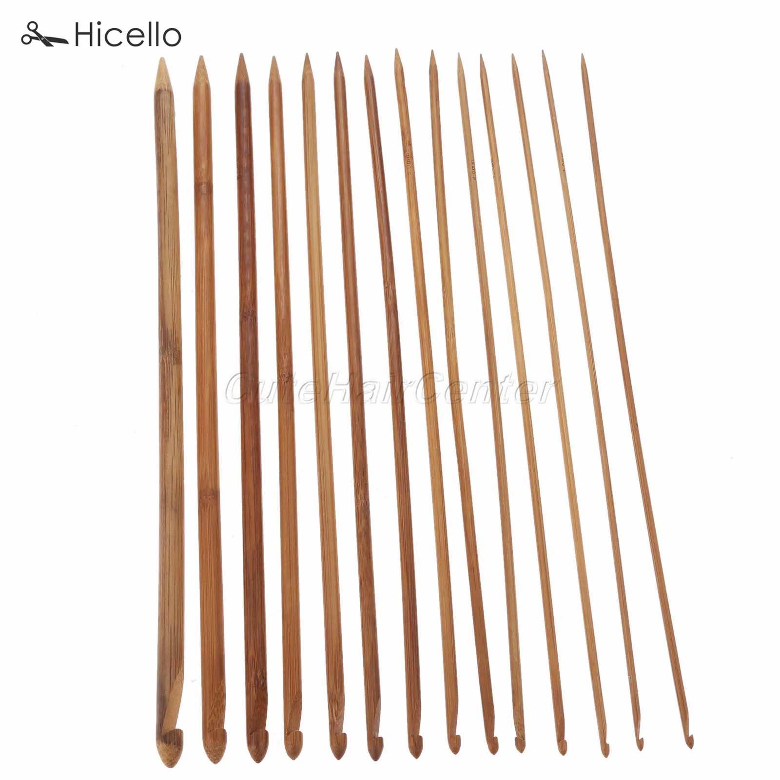 14pcs/set Crochet Afghan Hooks Bamboo longevity pointed knitting needles 35cm double tips Sweater weaving sewing Hicello | Дом и сад