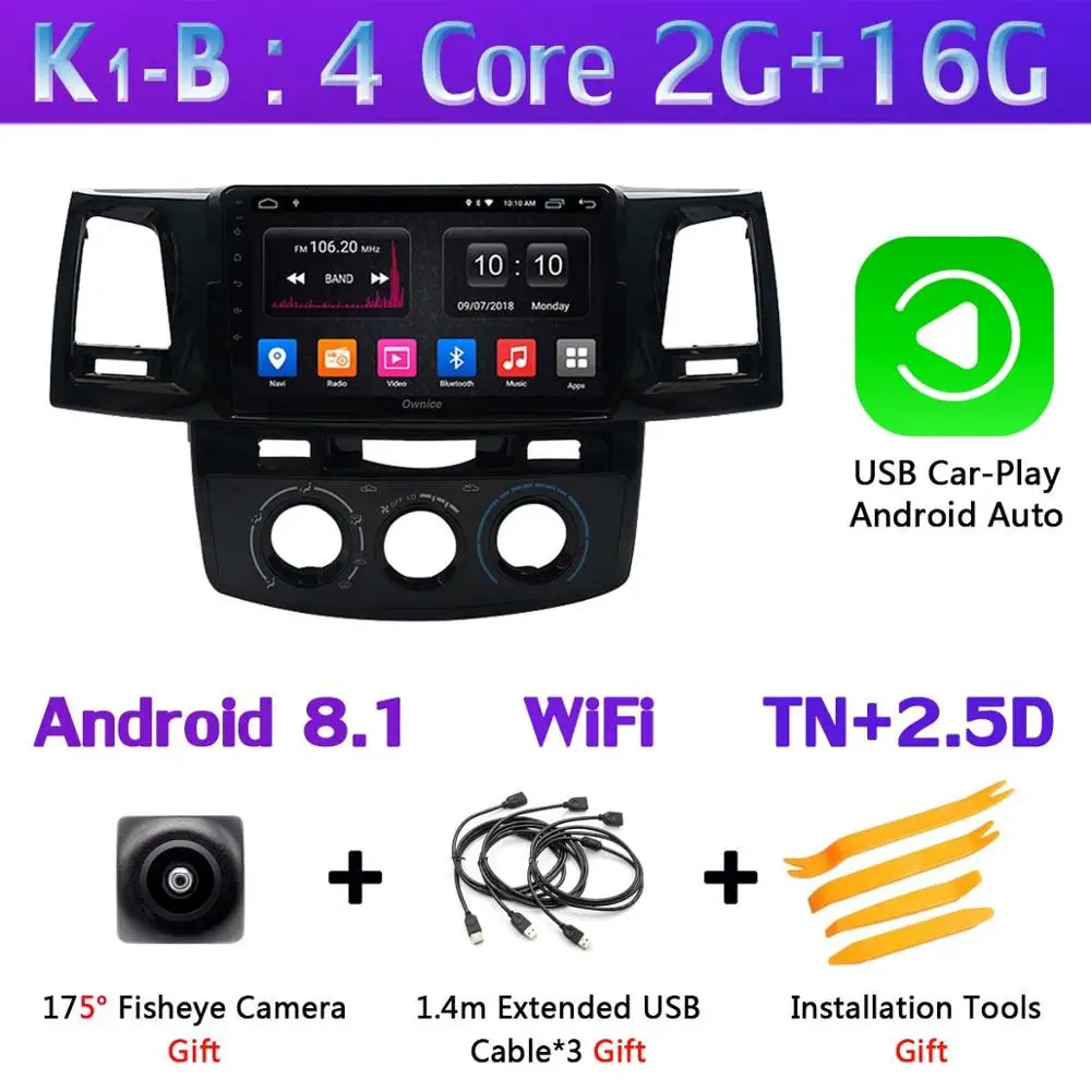 360 ° панорамный Android 9,0 4G+ 64G Автомобильный мультимедийный радио для Toyota Fortuner Hilux AT/MT gps навигация Carplay DVR OBD SPDIF DSP - Цвет: K1-B-CarPlay