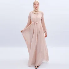 

Chiffon Ramadan Muslim Dress Abaya Dubai for Women Caftan Marocain Kaftan Islam Eid Mubarak Robe Dress Summer Long Sleeve Dress