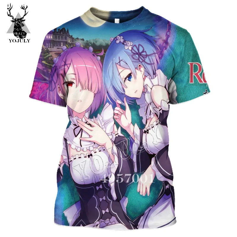 15 YOJULY аниме Re: zero две сестры горничной Ram and Rem футболка с 3D принтом Мужские повседневные футболки летняя одежда унисекс с короткими рукавами Y334 - Цвет: 15