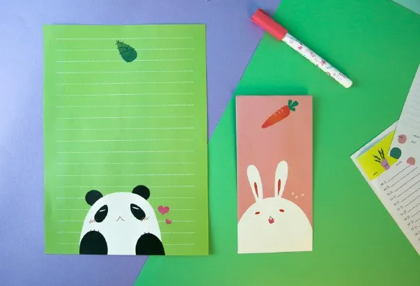 9Pcs/Pack Kawaii Cartoon Collection Animals Envelopes Four Design with Letter 6 Pcs Letter+ 3 Pcs Writing Paper Set