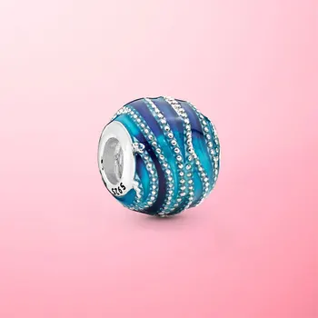 

2020 New Hot 925 Sterling Silver Blue Wave Charm Beads Fit Original Pamura Bracelet Silver S925 Jewelry Gift