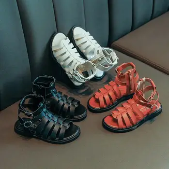 

Size 26-36 Girls Summer Shoes Gladiator Sandals Open-toed Knitted Girls Sandals High Tops Buckle Zipper Sandals