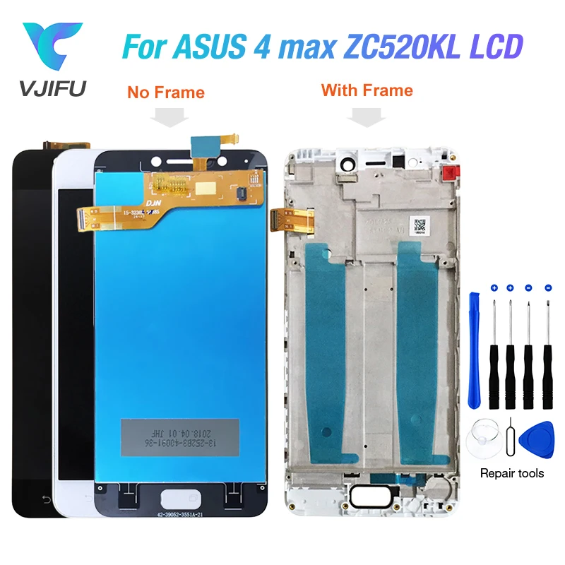 

Original 5.2" LCD Display For Asus Zenfone 4 Max ZC520KL Touch Screen Digitizer Assembly Replacement Black White With Frame