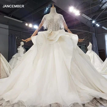 HTL1672 Luxurious Detachable Crystal Shawl Tassel At Clavicle Sequined Wedding Dress 2020 свадебное платье большого размера