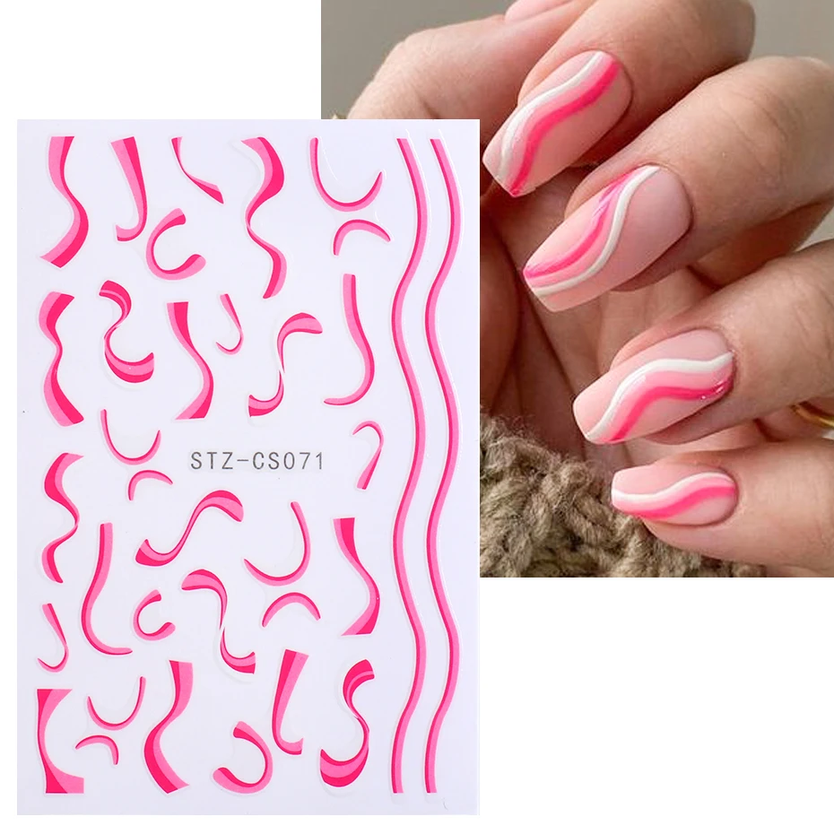 1 Sheet Gold Stripe Design Nail Stickers Geometric Swirl Wave Line