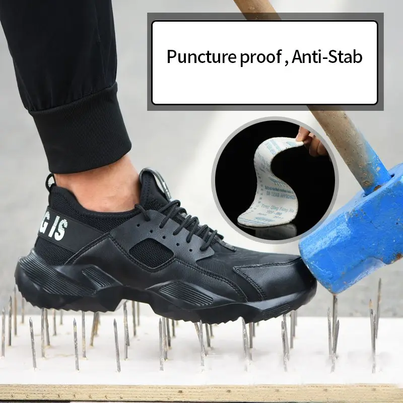 AtreGo Men Safety Shoes Steel Toe Cap Work Protective Trainers Anti-Smash Steel Toe Non-Slip Lightweight Fabric Hiking Shoes
