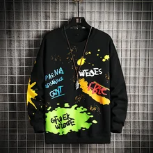 

GlacialWhale Crewneck Sweatshirt Men 2021 Spring Graffiti Japanese Streetwear Oversized Hip Hop Black Hoodie Men Sweatshirts