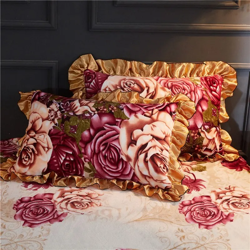 Бархатные мягкие набор постельного белья 3/5 шт. Твин queen King size комплект постельного белья с цветочным принтом в стиле «потертый шик гофрированный плоский лист простынь и наволочки