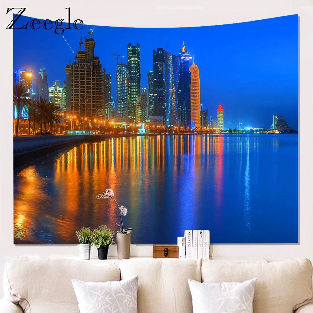 Zeegle Building Pattern Wall Hanging Tapestry  Home Art Wall Blanket Hippie Tapestry Blanket Beach Towel Large Size Tableclothes