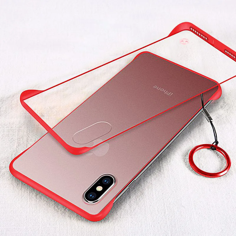 Бескаркасный Матовый телефон случае для iphone XS MAX XR 6 6S 7 8 Plus X металлическое кольцо PC жесткий чехол для iphone 11 Pro Max чехол Coque роскошный - Цвет: Красный
