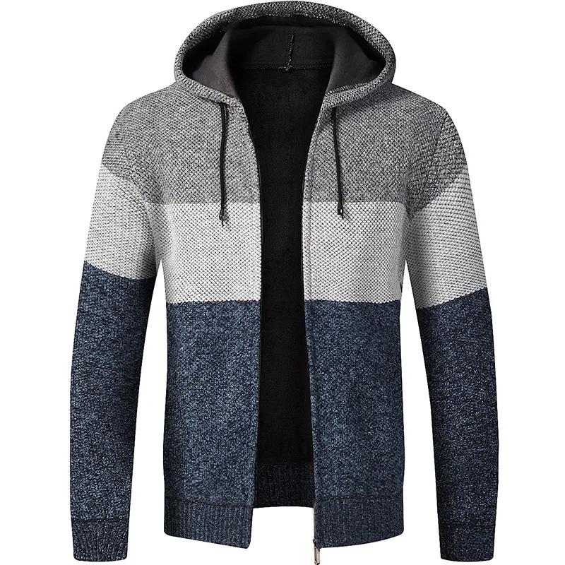 Autumn Winter Sweater Men Plush Velvet Cardigan Thick Zipper Cold Coat Warm Fleece Hooded Loose Casual Jacket Knit Hoodies