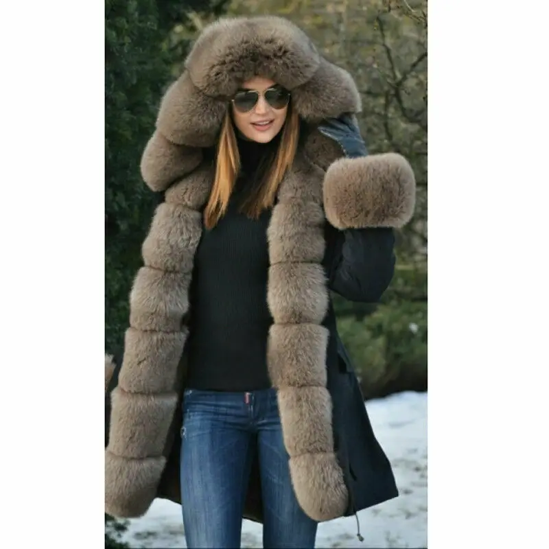 winter jacket women new long parka real fur coat big Hood fur collar hooded parkas thick outerwear street style - Цвет: PK-006