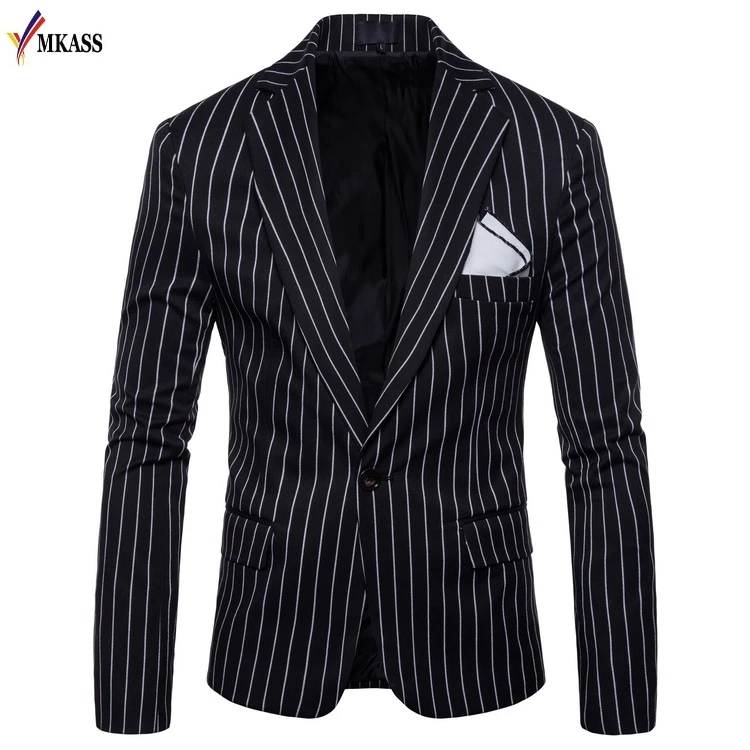 2018 New Brand Men Business Slim Fit Casual Dress Suit Blazer Cotton Wedding  Costume Striped Formal Blazer Suit Jacket 4XL
