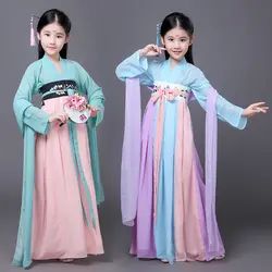 Традиционный китайский традиционный костюм ханьфу для девочек; детская одежда для косплея; детский Сказочный танцевальный костюм в
