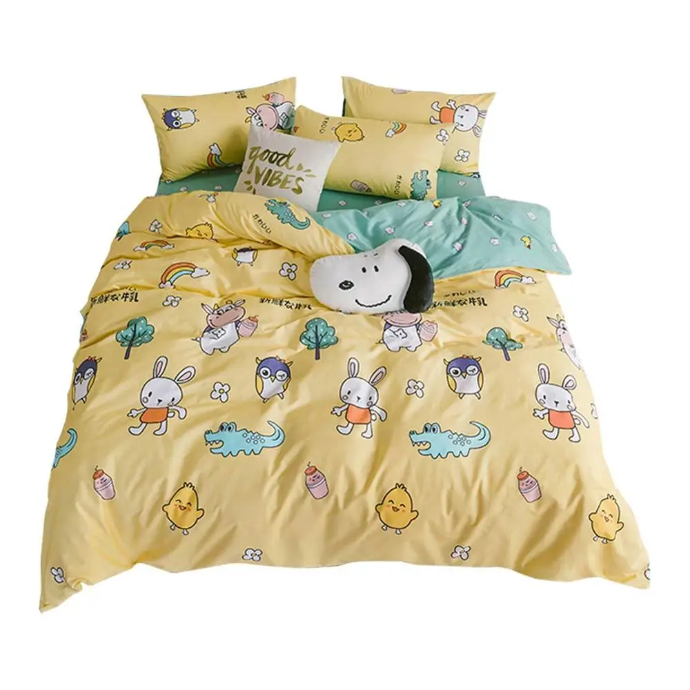 

Yellow Owl Bunny Cow Chicken Duvet Cover Set Flat Fitted Sheet Cotton Bedlinens Hypoallergenic Twin Queen Size Bedding Set